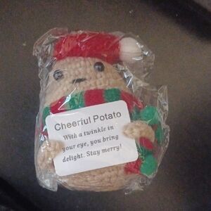Cheerful Potato Plush with Red and Green Scarf